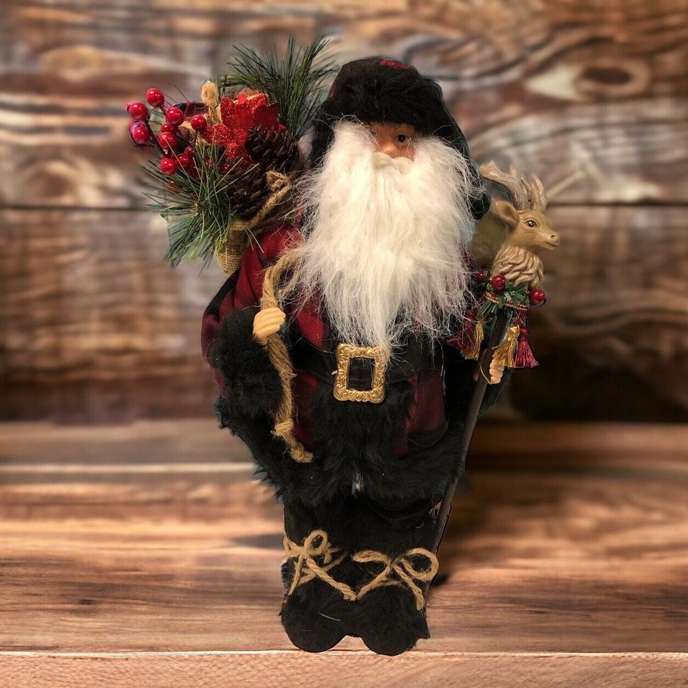 Christmas 18” Santa Figure Celebrate‎ It Rustic Plaid Decoration Northwood Lodge